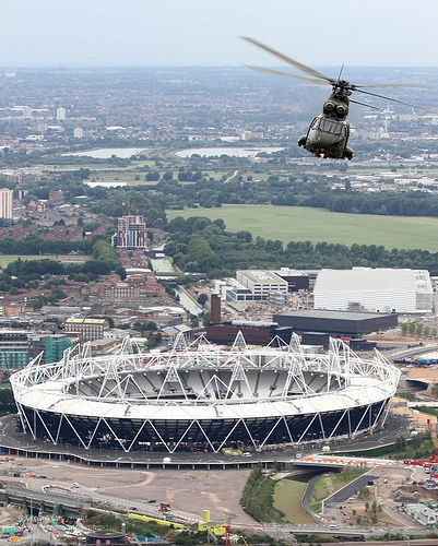 RAF Puma HC1 Helicopter Over the Olympic Stadium, London
