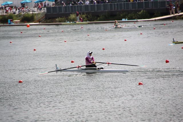 Muslim Woman rowing at 2012 Olympics.
