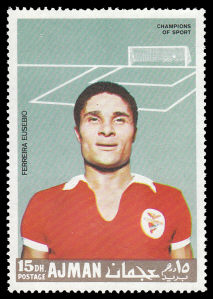 Eusébio depicted on a 1968 Ajman stamp