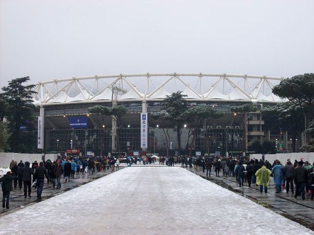 Olympic Stadium in Rome under the snow before the match Italy - England at the 2012 Six Nations