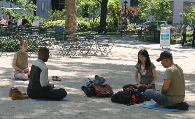 Meditating in Madison Square Park